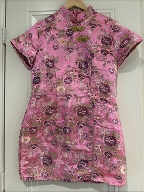 PrettyLittleThing Pink Floral Cheongsam Dress